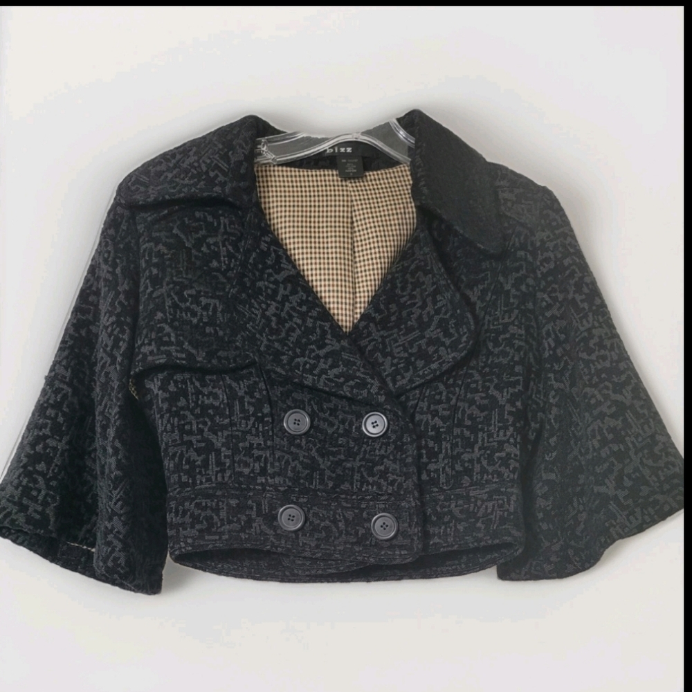 Bizz Cropped Black Brocade Jacket Coat Small